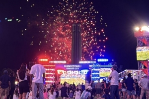 美国队世界杯首战大胜，堪萨斯城球迷庆典燃放烟花庆祝配图